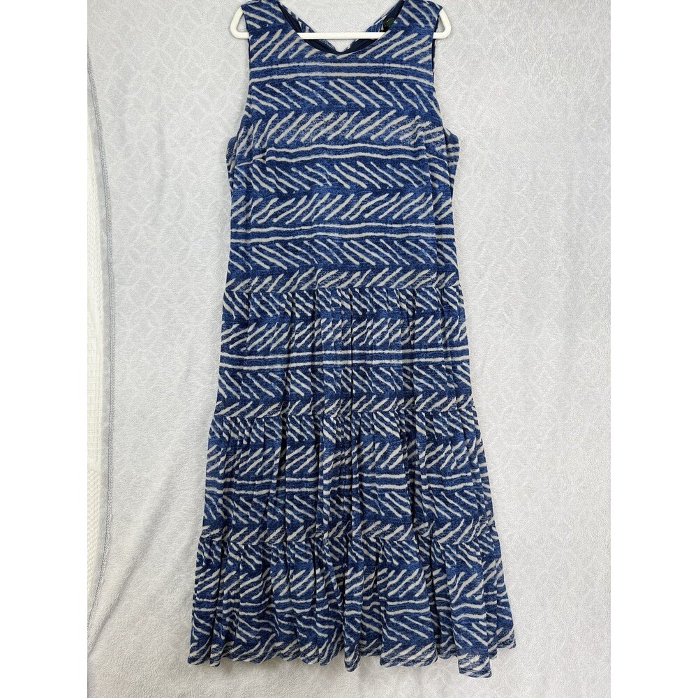 Ralph Lauren Maxi Dress 3X Blue Stretch Mesh Sleeveless Tiered Peasant Boho Chic